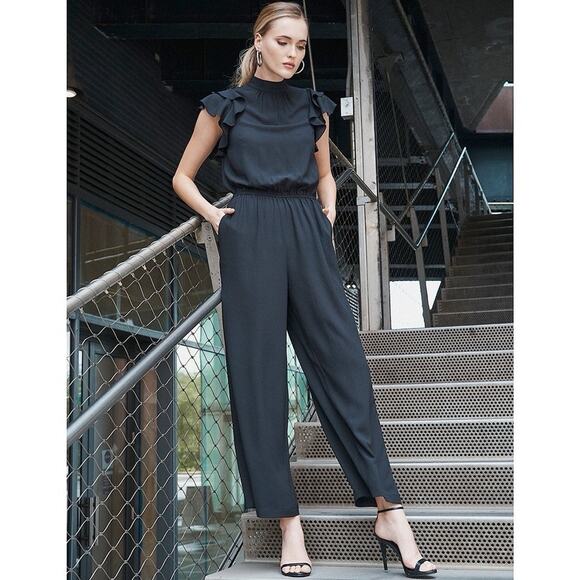 1 State Flutter Sleeve Jumpsuit Black 2X NWT - Picture 3 of 10